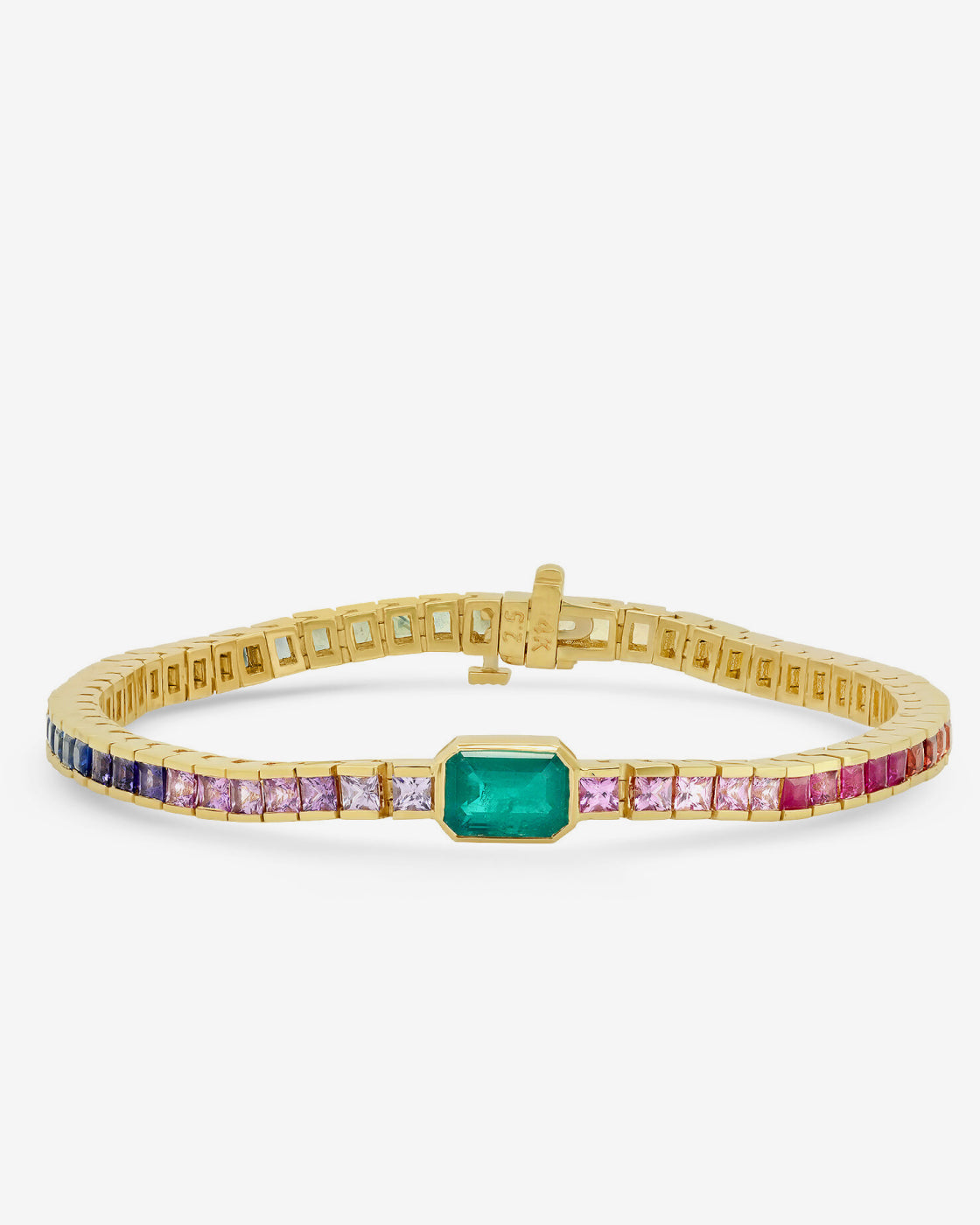 Rainbow Sapphire Bracelet with Emerald Center